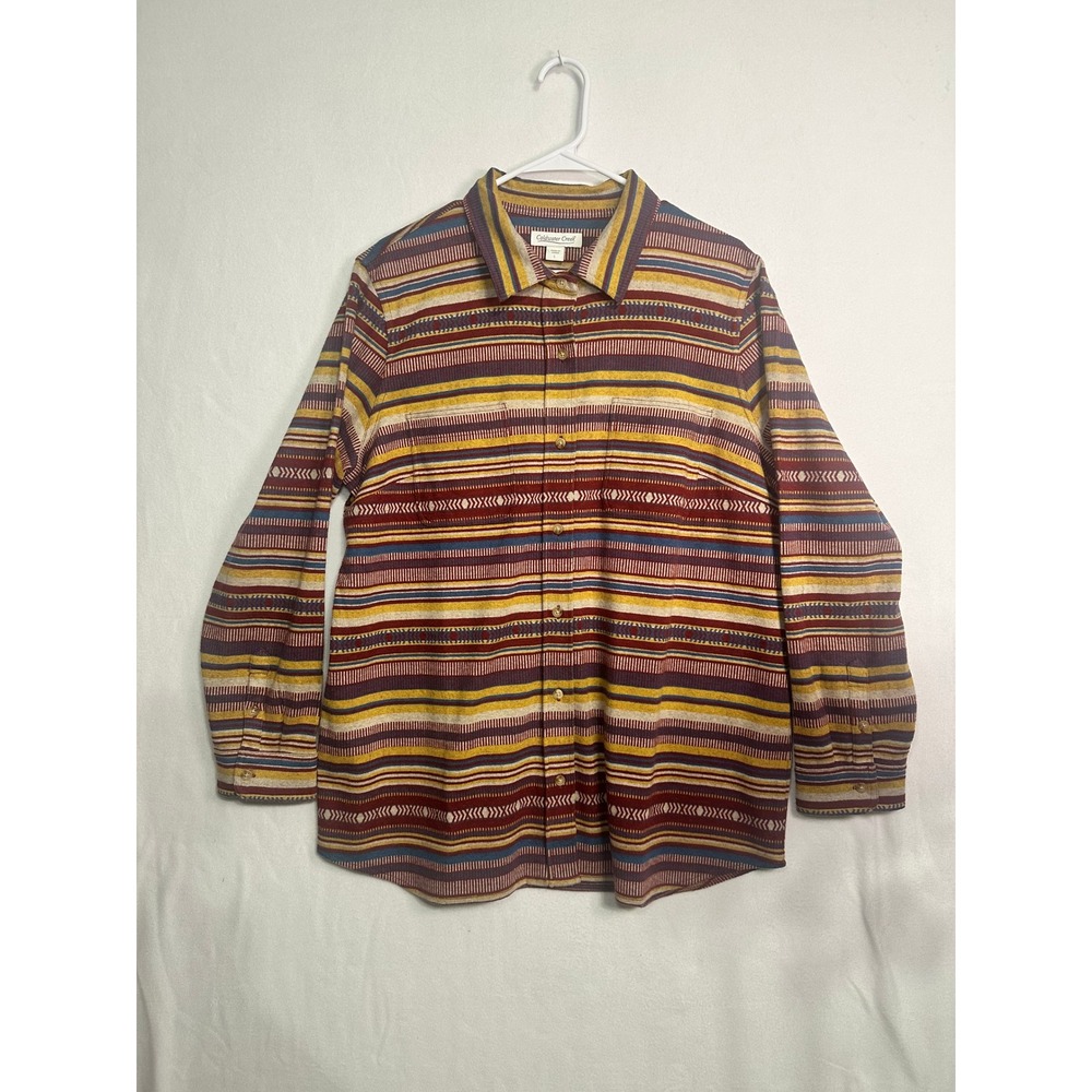 Coldwater Creek Womens Large Southwestern Stripe Button Down Shirt Long Sleeve L
